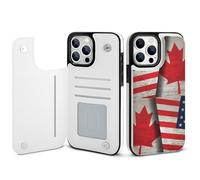 Vintage Canadian Us Flag Printed Wallet Phone Case Slim Cute Cellphone Protective Cover Unisex Compatible with iPhone iPhone 14/14 Pro/14 Pro Max/14 Plus