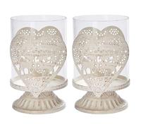 Vintage Candle Holders - Distressed Hurricane Pillar Candlesticks for Christmas Table, Mantel & Fireplace Decor - Available in 4 Designs, Set of 2 Metal Candle Holders - (Heart)