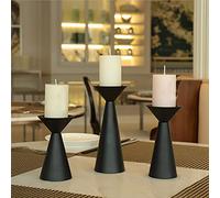 Vintage Candle Holders Set of 3 Black Metal Pillar Candleholder Retro Candlestick Holders Centrepiece Ornaments Perfect for Living Room Mantle Fireplace Decor Wedding Table Bathroom