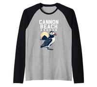 Vintage Cannon Beach Oregon Puffin Illustration Raglan Baseball Tee