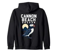 Vintage Cannon Beach Oregon Puffin Illustration Zip Hoodie