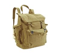 Vintage Canvas Backpack Webbing Rucksack 100% Cotton Army Style Satchel with Side Pockets - Work Travel School Bag - Khaki Beige