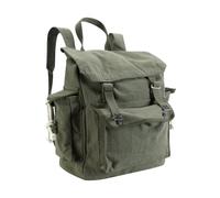 Vintage Canvas Backpack Webbing Rucksack 100% Cotton Army Style Satchel with Side Pockets - Work Travel School Bag - Olive