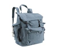 Vintage Canvas Backpack Webbing Rucksack 100% Cotton Army Style Satchel with Side Pockets - Work Travel School Bag - RAF Blue
