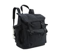 Vintage Canvas Backpack Webbing Rucksack 100% Cotton Army Style Satchel with Side Pockets - Work Travel School Bag - Black
