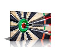 Vintage Canvas Paintings Darts Hit the Bull's Eye Wall Art - 1 Piece Contemporary Home Decor for Bedroom, Office, Bathroom - Modern Artwork Ready to Hang for Living Room - 18x12 in