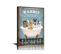 Vintage Canvas Sign Funny Rabbit Print Rabbit Poster Funny Cat Poster Canvas Art and Wall Art Print for Living Room Bathroom Home Decorations Framed Ready to Hang - 24" W x 16" H