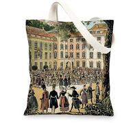 Vintage Canvas Tote Bag Historical Art Pattern Reusable Shopping Bags Retro Style Lightweight Washable Shoulder S, beige, 13x15 Inch