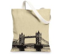 Vintage Canvas Tote Bags, Bridge Artistic Design, Reusable Shopping Bags Lightweight Washable with Shoulder Strap, beige, 13x15 Inch