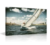 Vintage Canvas Wall Art for Living Room Home Decor Sailboat Sailing at Sea Poster Prints on Canvas Yacht Ocean Landscape Wall Decorations for Bedroom Bathroom Office Framed Ready to Hang, 36x24in