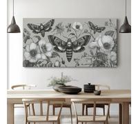 Vintage Canvas Wall Art - Rustic Countryside Animals Moths Flowers Framed Decoration Prints for Office, Bedroom, Hallway, High Definition Water Resistant Wall Decor 120 x 60 cm