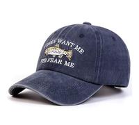 Vintage Cap Women Want Me Fish Fear Me - Navy Blue - Adjustable Fishing Hat, Navy blue vintage wash