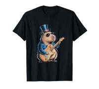 Vintage Capybara Playing Guitar Retro Rock Music Capybara T-Shirt