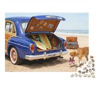 Vintage Car Beach Trip 1000 Piece Extra-thick Cardboard Diy Jigsaw Puzzle Adults Kids 12 Years Up Fun Challenging Family Game Beautiful Decoration 70x50cm/1000pcs