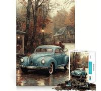 Vintage Car in Autumn Town Jigsaw Puzzle 1000 Think Boost Game Tight Lock No Loose Pieces Interactive Brain Challenge for Home (38x26cm)