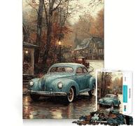 Vintage Car in Autumn Town Jigsaw Puzzles 1000 Mental Focus Game No Gap Tight Fitting Design Interactive Brain Challenge for Home (50x75cm)