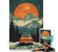 Vintage Car Mountain Drive Jigsaw Puzzle 1000 Piece Creative Skill Toy Clean Cut Sturdy Components Travel-friendly Brain Game Gift (38x26cm)