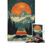 Vintage Car Mountain Drive Jigsaw Puzzles 1000 Piece for Adults Sharp Mind Easy Enjoyment Firm Fit Festive Present (38x26cm)