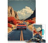 Vintage Car on A Road Jigsaw Puzzle 1000 Pieces Cognitive Fun Play High Precision Die Cut Unique Gift for Stress Relief (50x75cm)