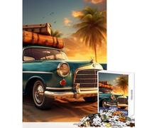 Vintage Car on Beach for Adults 1000 Piece Puzzle Train Logical Thinking And Problem-solving Relaxing Stress Free Enjoyment (50x75cm)