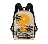Vintage Car on Tropical Beach 3D Printed 17 Inch School Backpack Children's Backpacks 3D Printed Cool Knapsack for Boys Elementary And Middle