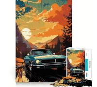 Vintage Car Scenic Drive Illustration 1000 Piece Teenager Puzzles Brain Boosting Play Tight Interlock No Gaps Relaxing Indoor Group Activity (38x52cm)