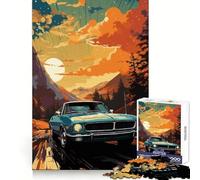 Vintage Car Scenic Drive Illustration 1000 Pieces Jigsaw Puzzles for Teenagers Memory Strength Restful Escape Fine Cut Festive Surprise (38x52cm)