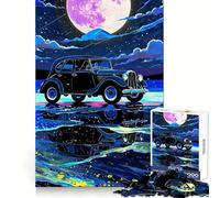 Vintage Car Under A Full Moon Jigsaw Puzzles 1000 Pieces for Teenagers Sharp Recall Restful Pleasure Uniform Cut Ideal Xmas Gift (50x75cm)