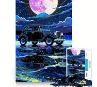 Vintage Car Under A Full Moon Jigsaw Puzzles for Adults 1000 Think Boost Game Precise Interlock Structure Easy to Learn Family Enjoyment (50x75cm)
