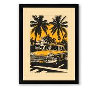 Vintage Car Under Palms Retro Framed Wall Art Print A3 (42×29.7cm) Black, Wall Decor for Living Room, Bedroom, Office & Home, Ready to Hang, Art Gift