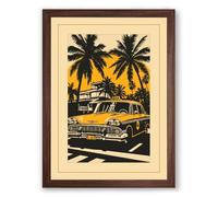 Vintage Car Under Palms Retro Framed Wall Art Print A3 (42×29.7cm) Walnut, Wall Decor for Living Room, Bedroom, Office & Home, Ready to Hang, Art Gift