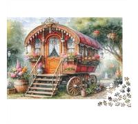 Vintage Caravan Art 1000 Piece Gypsy Caravan Art Jigsaw Puzzle For Adults Thick Card Board Stress Relief Puzzle Game Gifts Great Gift Idea 38x26cm/1000pcs
