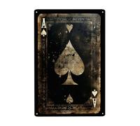 Vintage Card Wall Art Poker Metal Sign Ace of Spades Tin Sign Decor Plaque for Home Bar Pub Club Cafe Bedroom Office 8"x12"