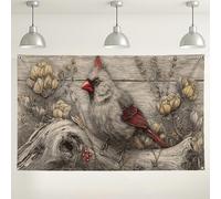 Vintage Cardinal Bird Wall Backdrop, Rustic Floral Nature Print Photo Background, Indoor/Outdoor Party Decorations for Events, Seasonal Holiday Decor 71x43 Inch