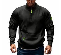 Vintage Cargo Sweatshirts Mens UK Corduroy Pullover Henley Turtle Neck Snap Zip-up Work Jumpers Stand Collar Warm Outwear Loose Sweater Leisure Comfy Long Sleeve Winter Cotton Overshirt Tops Black