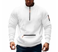 Vintage Cargo Sweatshirts Mens UK Corduroy Pullover Henley Turtle Neck Snap Zip-up Work Jumpers Stand Collar Warm Outwear Loose Sweater Leisure Comfy Long Sleeve Winter Cotton Overshirt Tops White