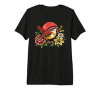 Vintage Carolina Wren Bird Tattoo Style Birdwatching Design Premium T-Shirt