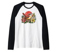 Vintage Carolina Wren Bird Tattoo Style Birdwatching Design Raglan Baseball Tee