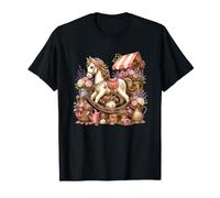 Vintage Carousel Horse Rose Cottage Garden T-Shirt