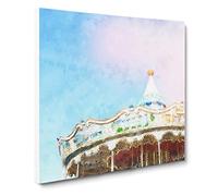 Vintage Carousel Painting Vintage Canvas Wall Art Print Ready to Hang, Framed Picture for Living Room Bedroom Home Office Décor, 20x20 Inch (50x50 cm)