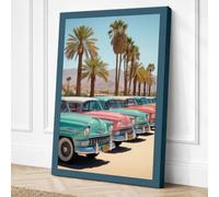 Vintage Cars in Desert Palms Canvas Wall Art Print 30x20 Inch