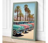 Vintage Cars in Desert Palms Canvas Wall Art Print 30x20 Inch