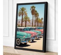 Vintage Cars in Desert Palms Canvas Wall Art Print 36x24 Inch
