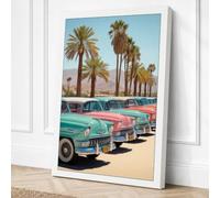 Vintage Cars in Desert Palms Canvas Wall Art Print 36x24 Inch