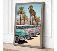 Vintage Cars in Desert Palms Canvas Wall Art Print 36x24 Inch