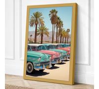 Vintage Cars in Desert Palms Canvas Wall Art Print 36x24 Inch