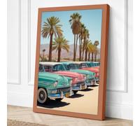 Vintage Cars in Desert Palms Canvas Wall Art Print 36x24 Inch