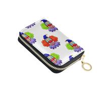 Vintage Cartoon Colorful Clown Women's Wallets Leather RFID Blocking Card Holder Cute Fun Coin Change Purse with Zipper