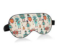 Vintage Cartoon Hipster Robots Eye Masks Cover Blocks Light Sleep Mask Shade Cover Blindfold Relaxing Eyeshade Cover with Adjustable Head Strap for Men Women Kids
