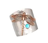 Vintage Carved Dual-Tone Moonstone Ring Dragonfly Thumb Ring, Unisex Statement Dragonfly Wide Band Ring for Women,S925 Sterling Silver Punk Biker Gothic Animal Insect Thumb Index Finger Boho Ring, 7